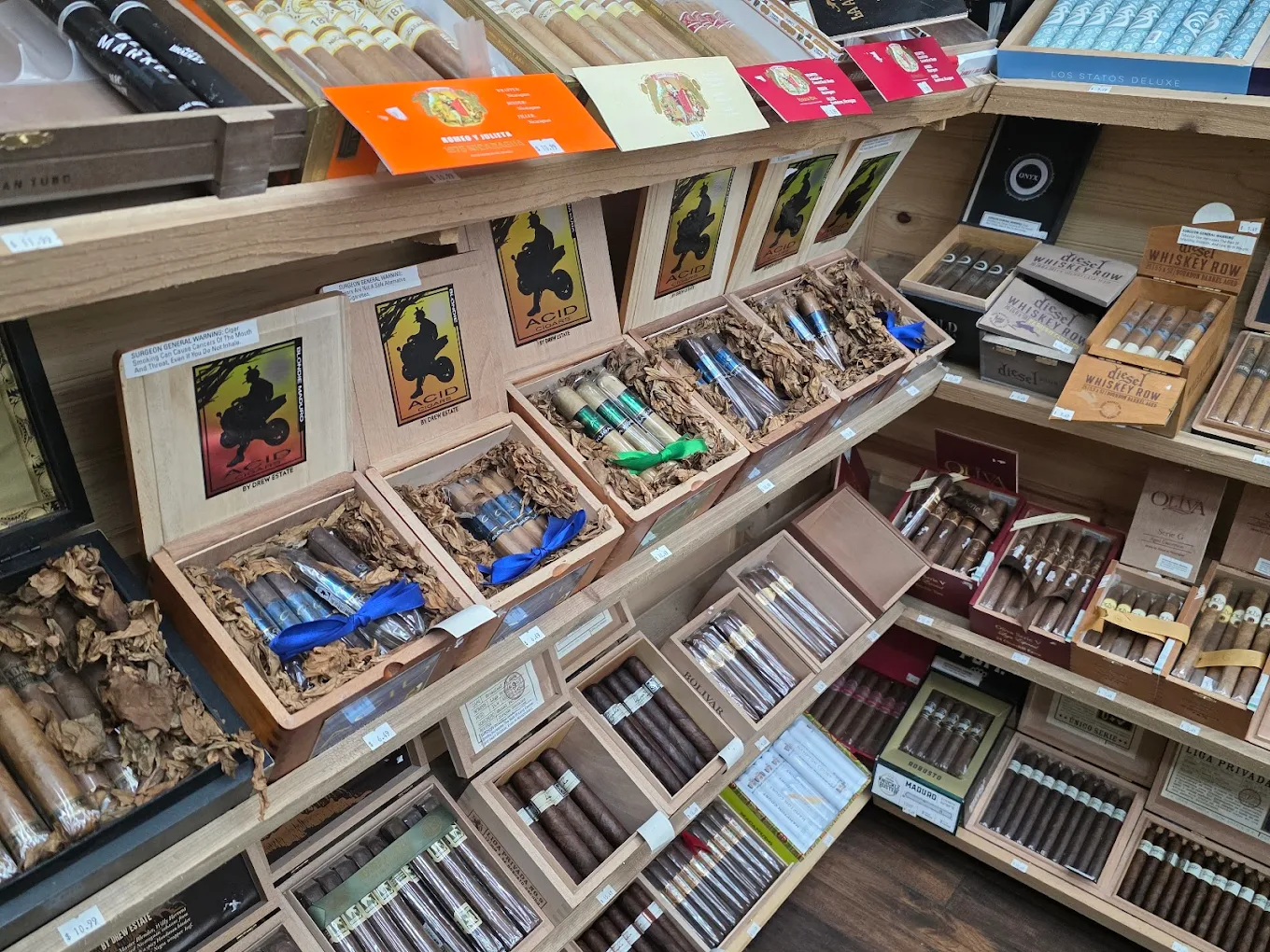 Cigar selection at Q Smoke Shop in Hampton VA